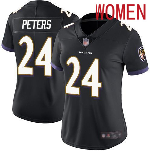 Women Baltimore Ravens #24 Marcus Peters Nike Black Game NFL Jersey->women nfl jersey->Women Jersey